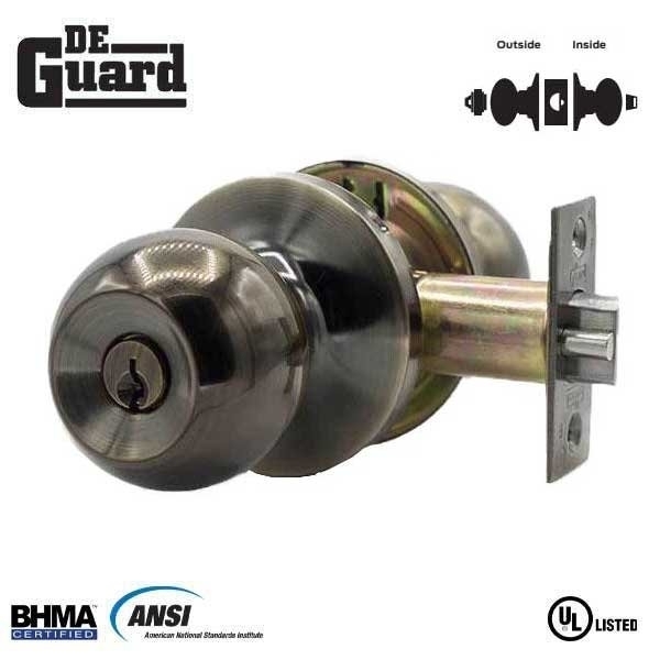 Deguard Premium Knobset Entry Lock UL Listed Antique Brass Finish - KW1 DK01-AB-KW1